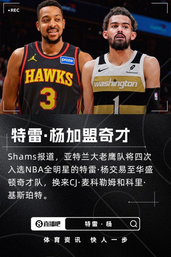 ESPN对特雷·杨加盟奇才来往评级：老鹰B 奇才B